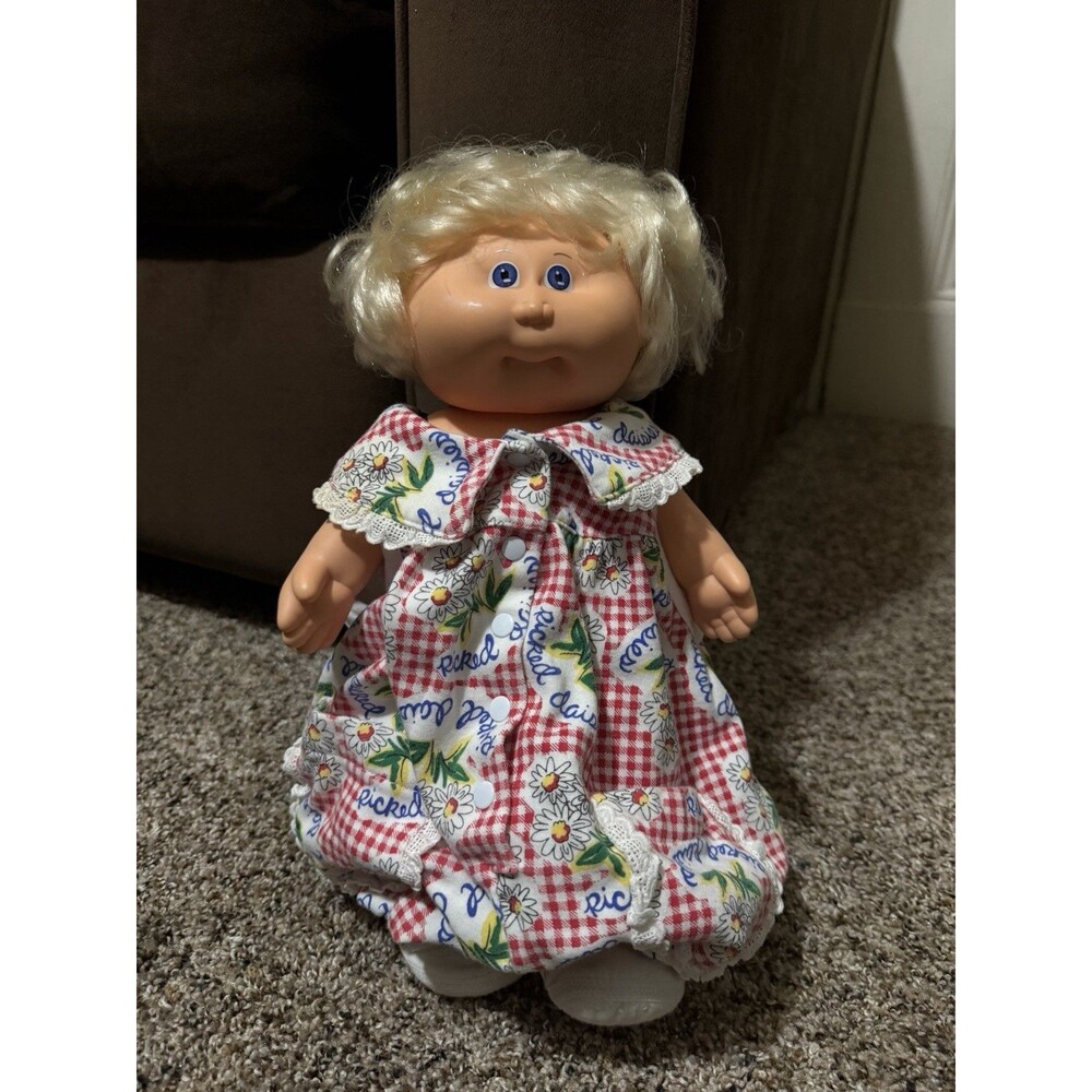 Vintage Coleco Cabbage Patch Kids Hard Body Blonde Doll Blue Eyes Baby Dress